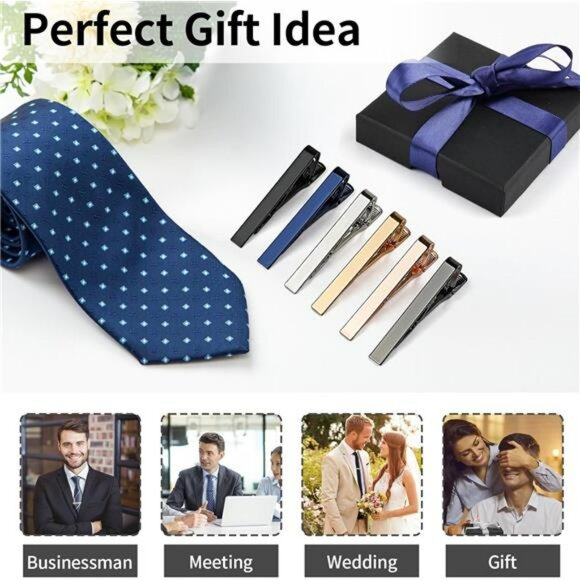 Mens tie clip set 6 pack assorted colors business wedding gift box included - Picture 4 of 7